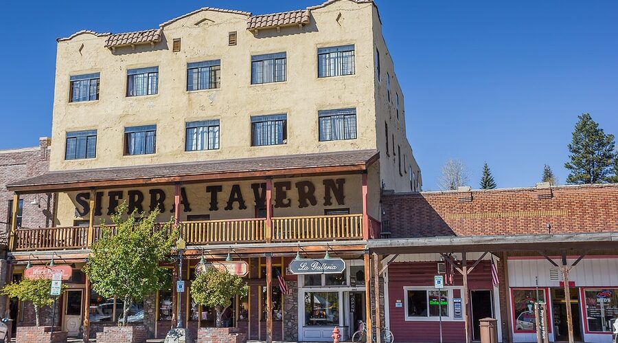 Old tavern in the main street of old west town Truckee, California